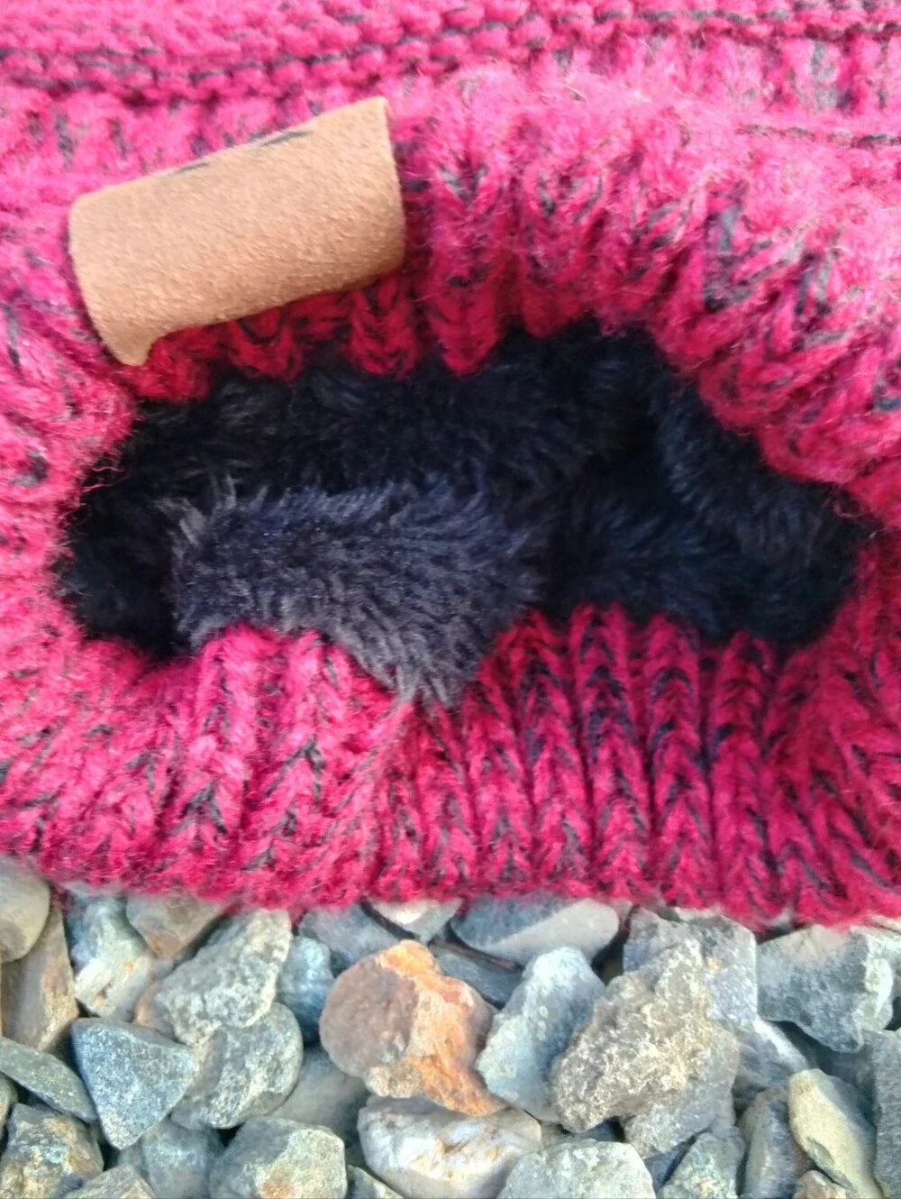 GK Burgandy Messy Bun Beanie Soft Stretch Knit Ponytail Hat Cap Lined